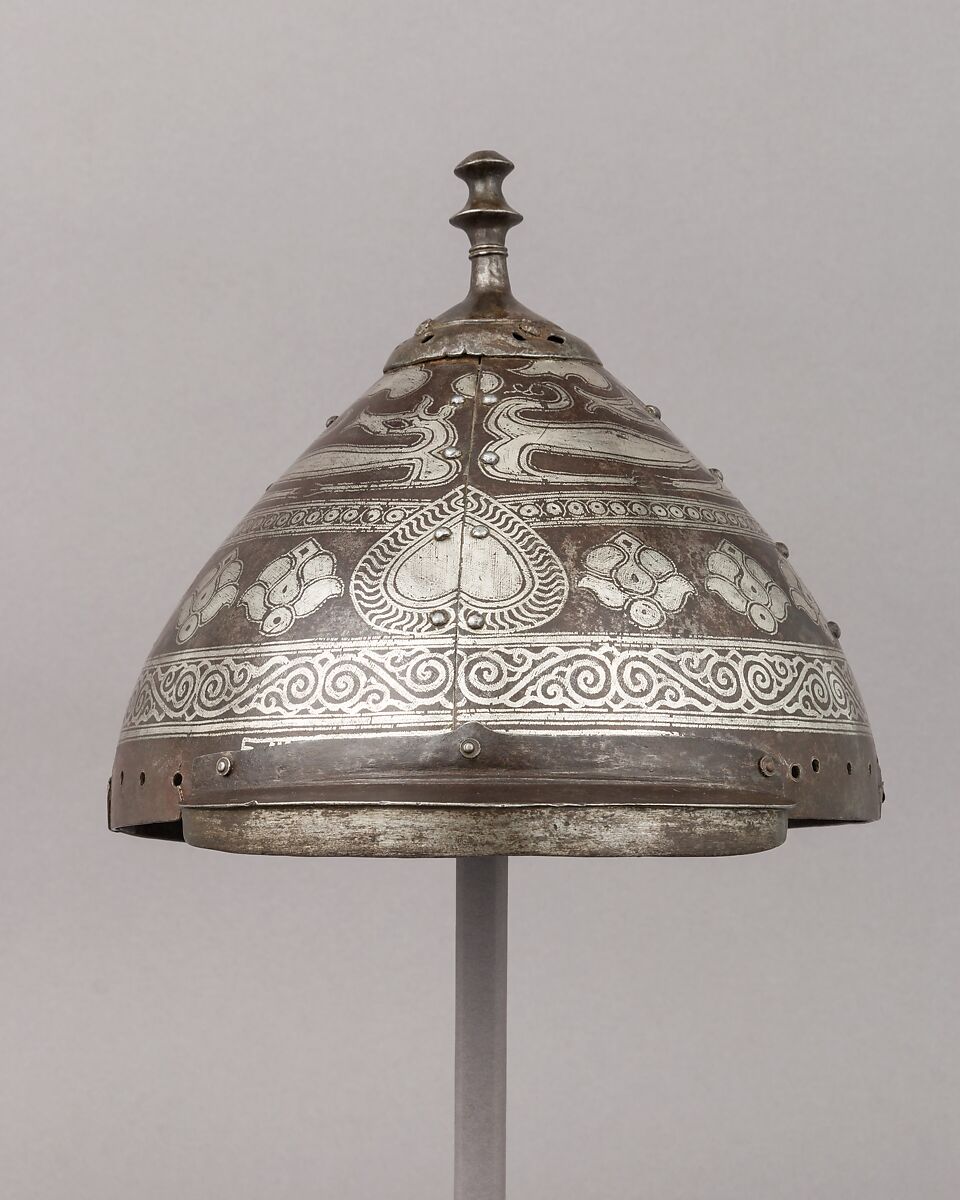 Helmet, Iron, silver, Tibetan or Central Asian