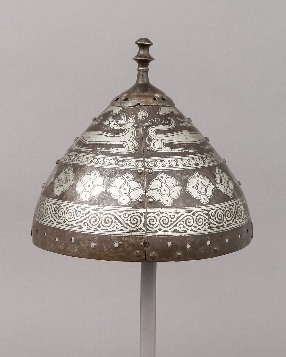 Helmet, Iron, silver, Tibetan or Central Asian