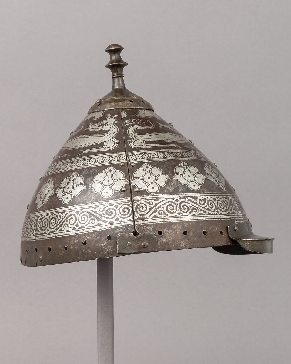 Helmet, Iron, silver, Tibetan or Central Asian