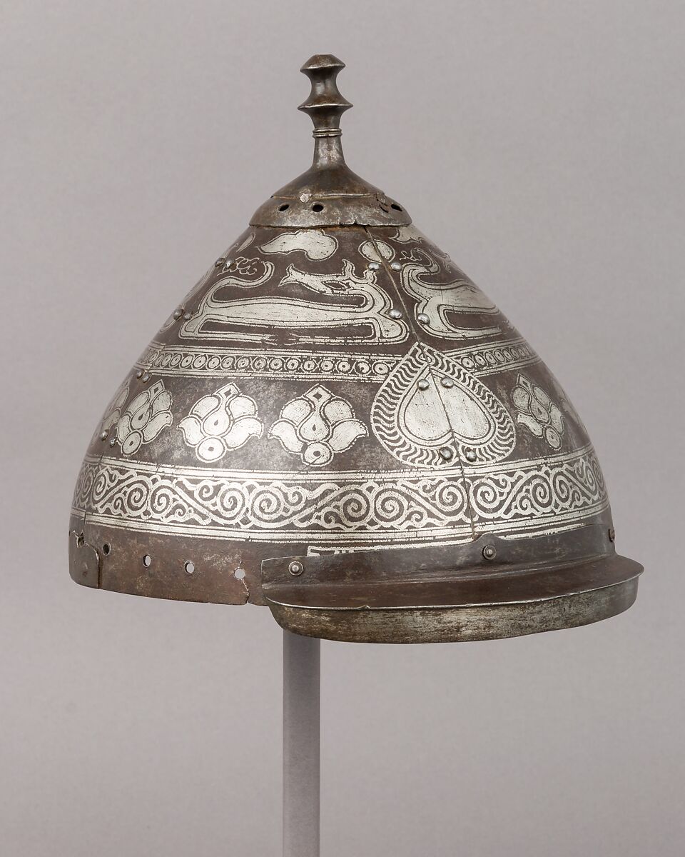 Helmet, Iron, silver, Tibetan or Central Asian