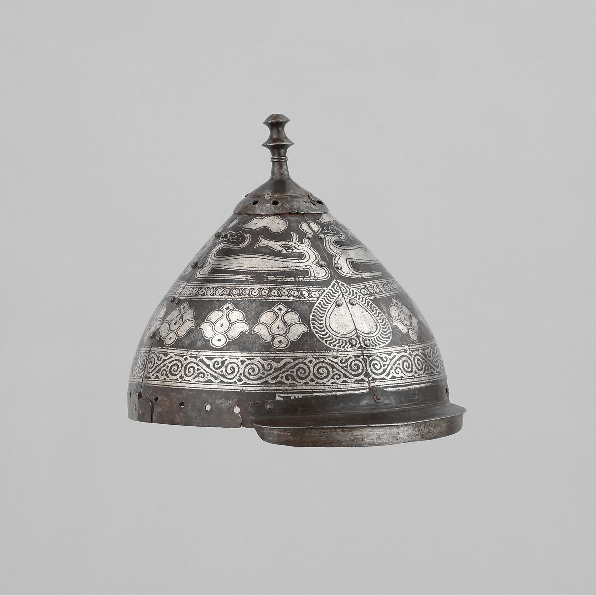 Helmet, Iron, silver, Tibetan or Central Asian