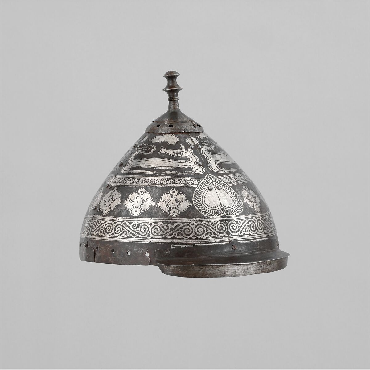 Helmet, Iron, silver, Tibetan or Central Asian 