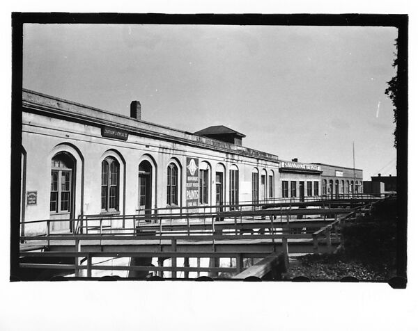 [Warehouse Waterfront Buildings and Footbridges, Through Trees, Savannah, Georgia], Walker Evans (American, St. Louis, Missouri 1903–1975 New Haven, Connecticut), Film negative 