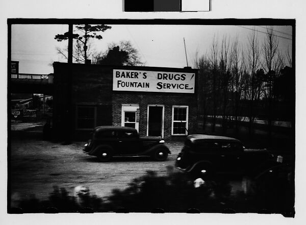 [Drugstore with Parked Cars in Lot, Savannah, Georgia], Walker Evans (American, St. Louis, Missouri 1903–1975 New Haven, Connecticut), Film negative 