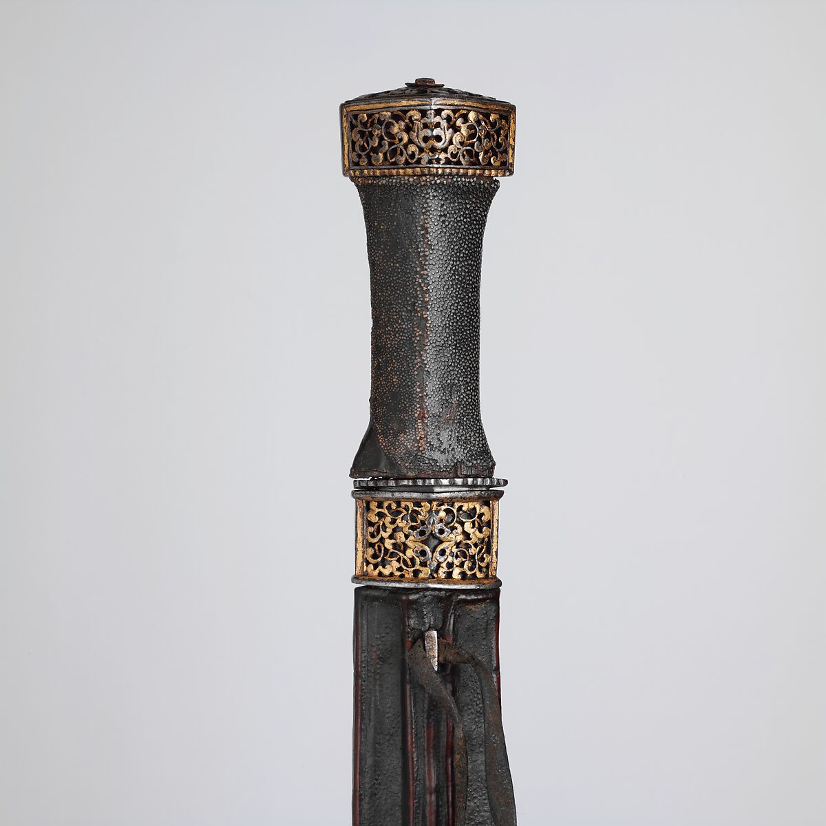 Sword and Scabbard, Iron, gold, silver, wood, ray skin, leather, Southern or eastern Tibetan