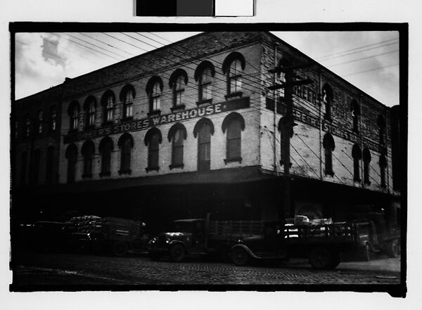 [Warehouse Building with Parked Trucks on Street, Mobile, Alabama], Walker Evans (American, St. Louis, Missouri 1903–1975 New Haven, Connecticut), Film negative 