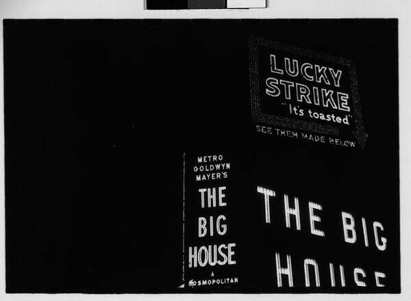 [Three 35mm Film Frames: Neon Signs at Night for Lucky Strike Cigarettes and "The Big House", Times Square, New York City], Walker Evans (American, St. Louis, Missouri 1903–1975 New Haven, Connecticut), Film negative