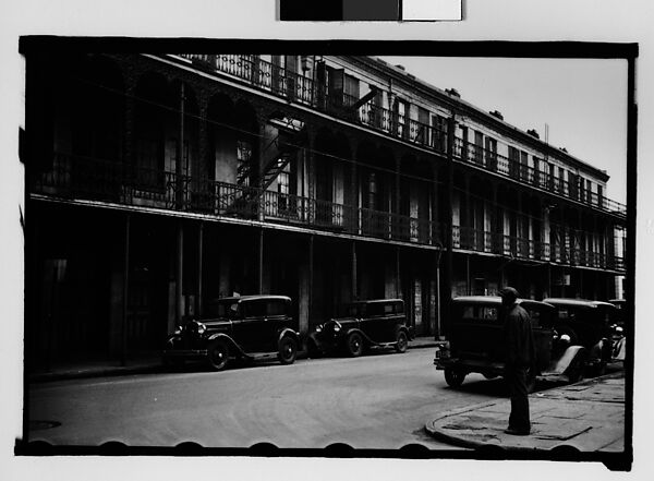 [Cast-Iron Balconied Houses with Parked Cars on Street, Mobile, Alabama], Walker Evans (American, St. Louis, Missouri 1903–1975 New Haven, Connecticut), Film negative 