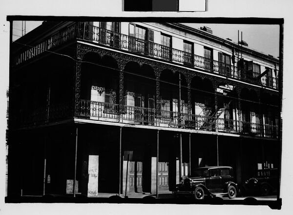 [Cast-Iron Balconied Houses with Parked Cars on Street, Mobile, Alabama], Walker Evans (American, St. Louis, Missouri 1903–1975 New Haven, Connecticut), Film negative 