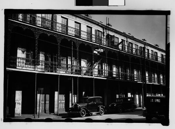 [Cast-Iron Balconied Houses with Parked Cars on Street, Mobile, Alabama], Walker Evans (American, St. Louis, Missouri 1903–1975 New Haven, Connecticut), Film negative 