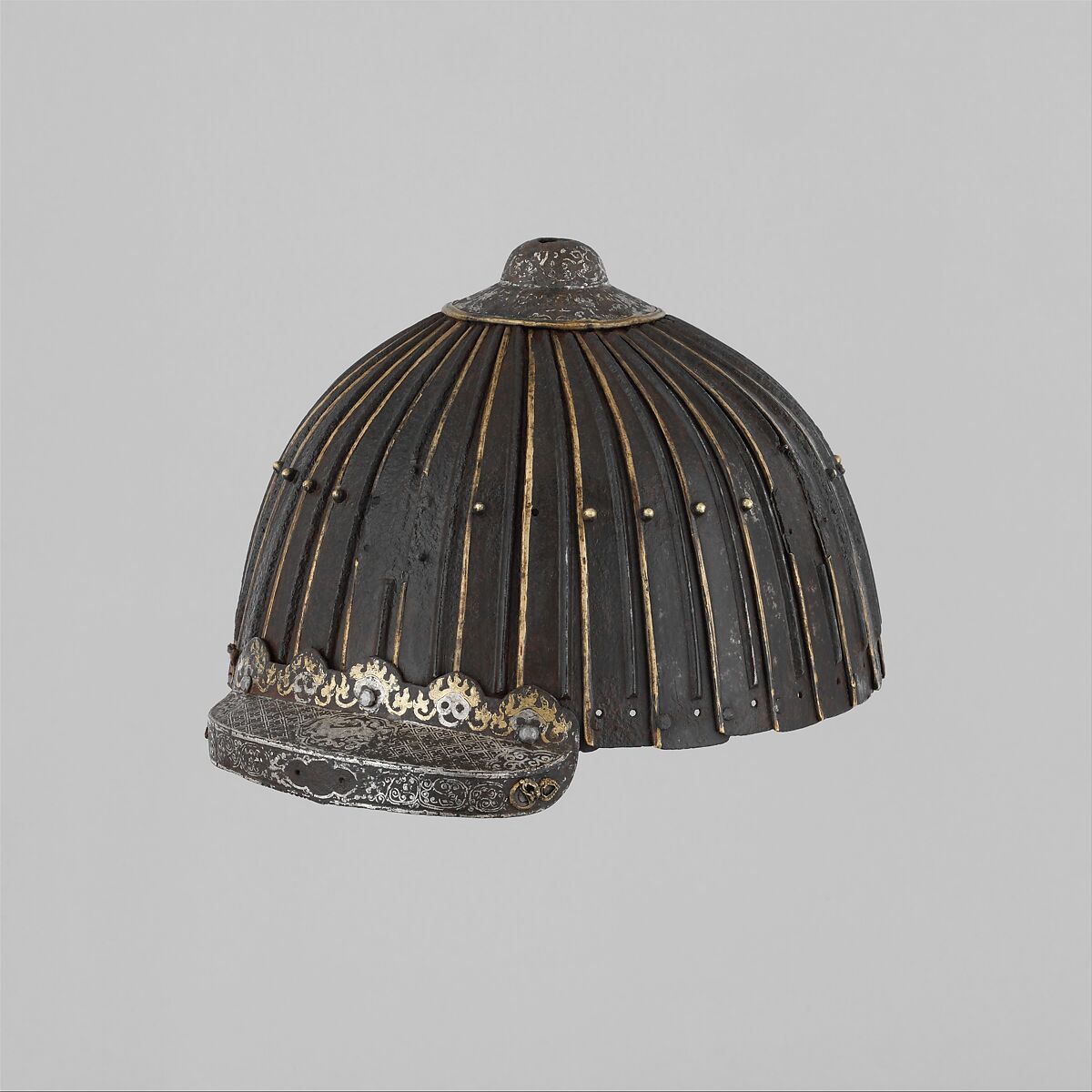 Multi-Plate Helmet of Thirty-Two Lames, Iron, silver, gold, brass or copper alloy, Mongolian or Tibetan 