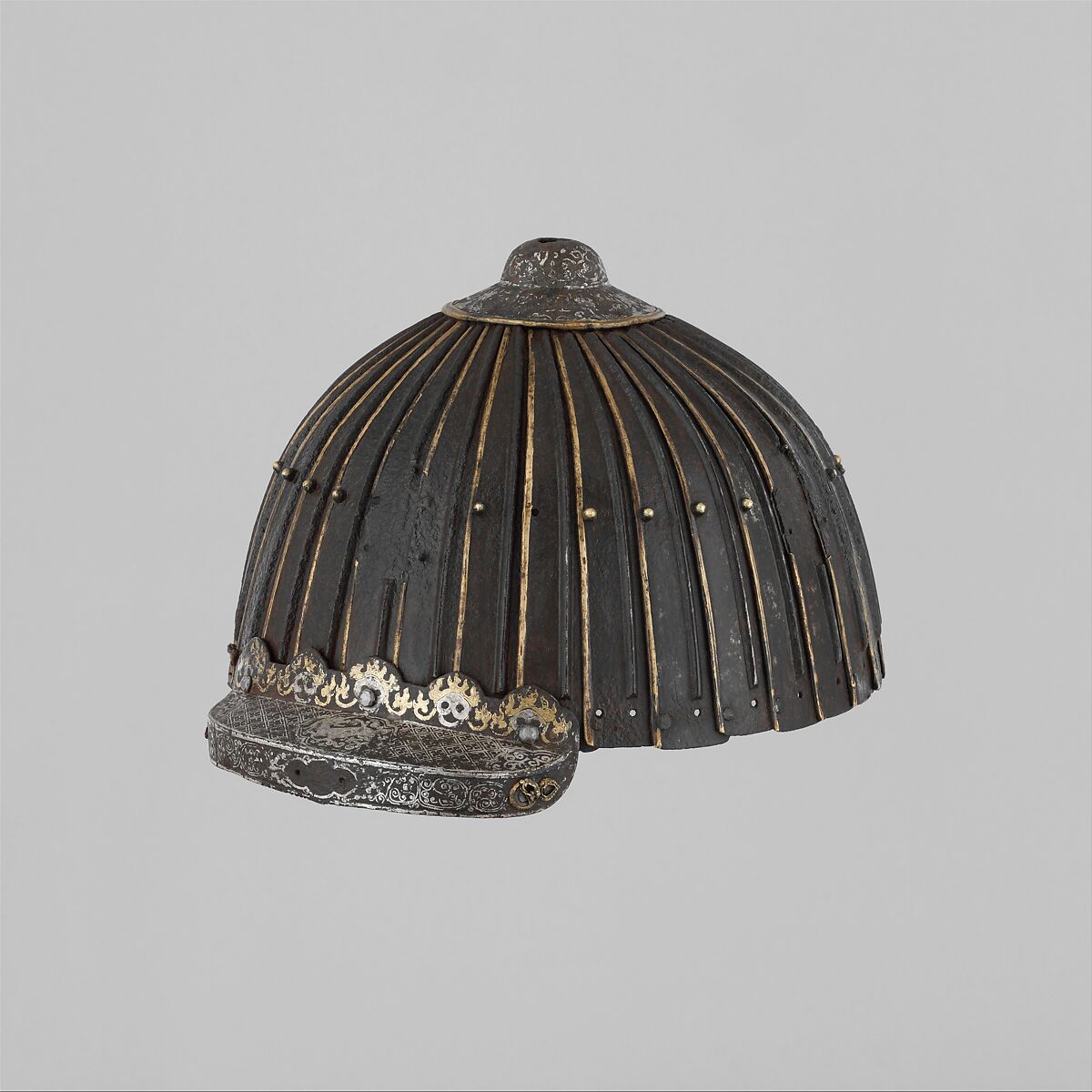 Multi-Plate Helmet of Thirty-Two Lames, Iron, silver, gold, brass or copper alloy, Mongolian or Tibetan