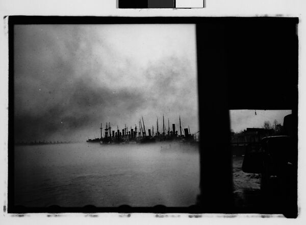 [Ships in Foggy Harbor with Parked Car and Landing Pier in Foreground, New Orleans Vicinity, Louisiana], Walker Evans (American, St. Louis, Missouri 1903–1975 New Haven, Connecticut), Film negative 