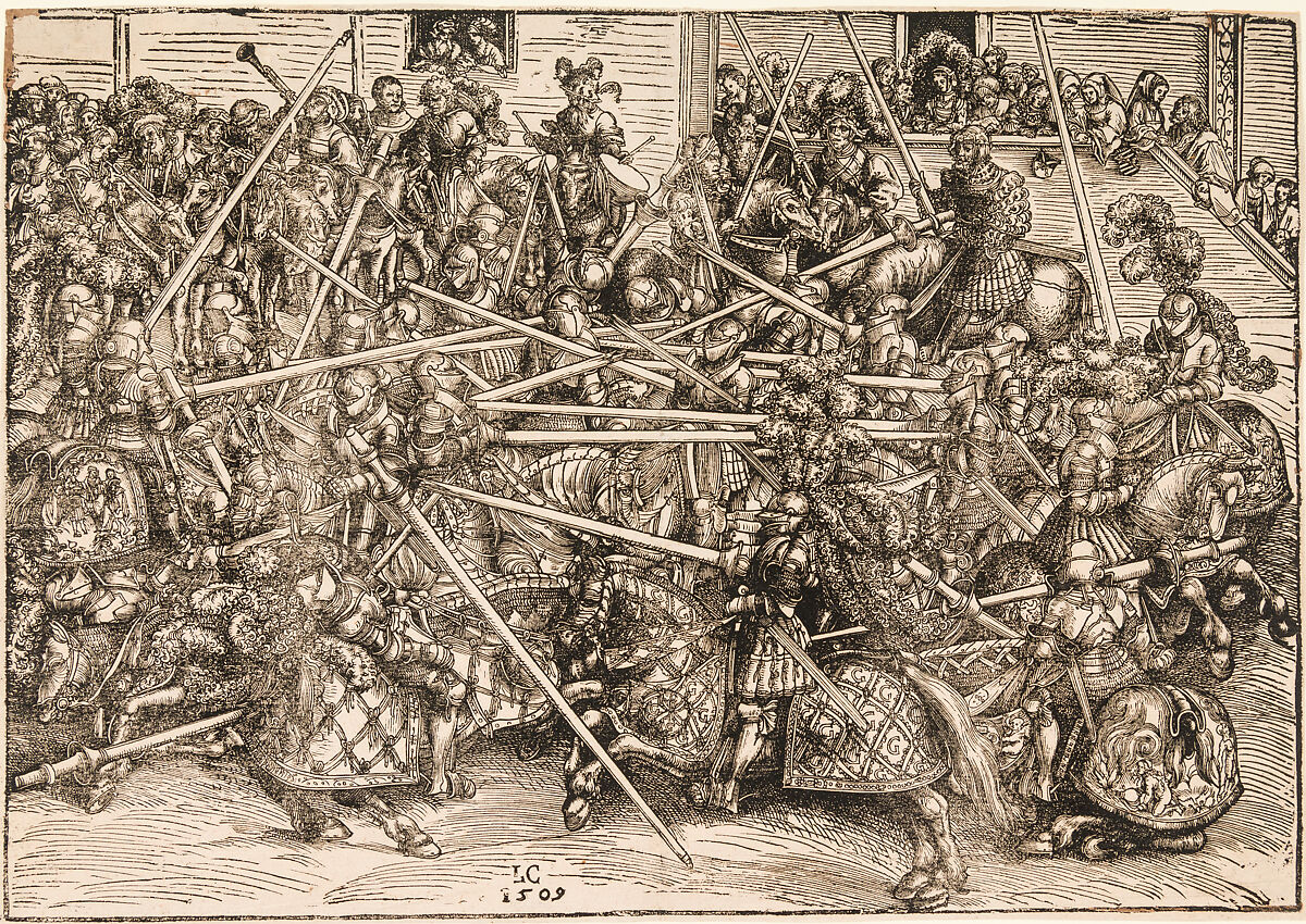 The Tournament with Lances, Lucas Cranach the Elder (German, Kronach 1472–1553 Weimar), Paper, ink, German 