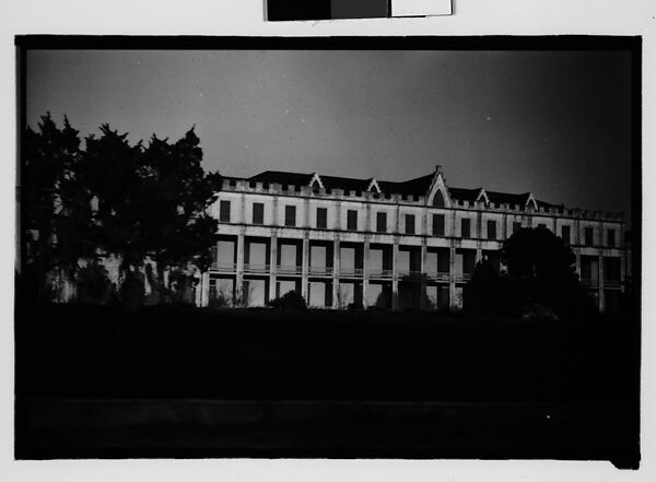 [Large Gothic Revival Building, From Moving Automobile, Convent Vicinity, Louisiana], Walker Evans (American, St. Louis, Missouri 1903–1975 New Haven, Connecticut), Film negative 