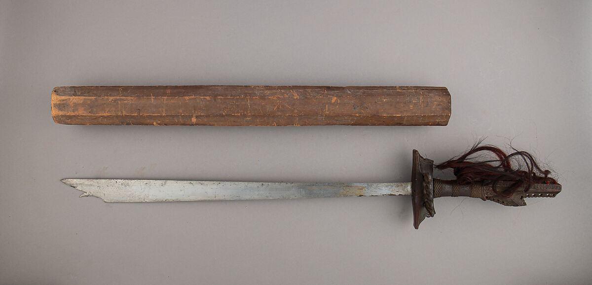 Sword (Kampilan) with Scabbard, Steel, wood, hair, Philippine, Lanao del Sur