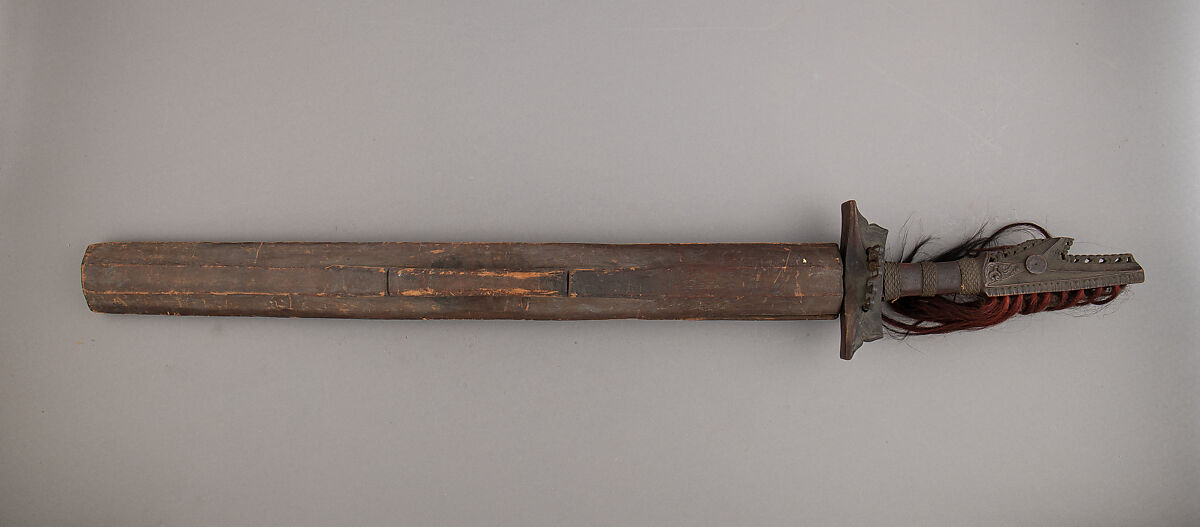 Sword (Kampilan) with Scabbard, Steel, wood, hair, Philippine, Lanao del Sur