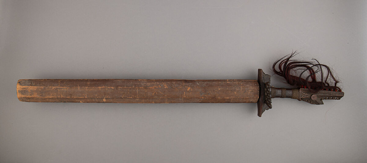Sword (Kampilan) with Scabbard, Steel, wood, hair, Philippine, Lanao del Sur