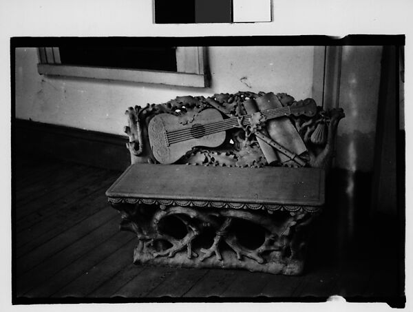 [Bench with Relief Carving of Musical Instruments, Louisiana]