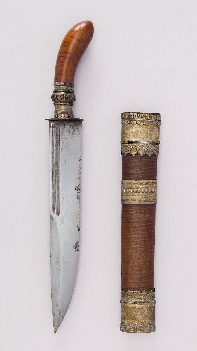 Knife with Sheath, Steel, wood, copper, silver, Philippine, Moro