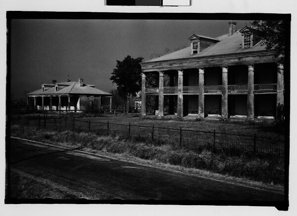 [Two Greek Revival Houses (Uncle Sam?), From Road, St. James Parish, Louisiana], Walker Evans (American, St. Louis, Missouri 1903–1975 New Haven, Connecticut), Film negative 