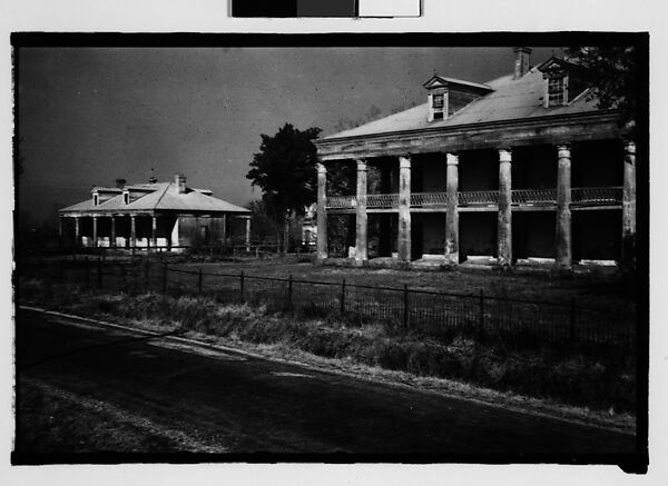 [Two Greek Revival Houses (Uncle Sam?), From Road, St. James Parish, Louisiana], Walker Evans (American, St. Louis, Missouri 1903–1975 New Haven, Connecticut), Film negative 