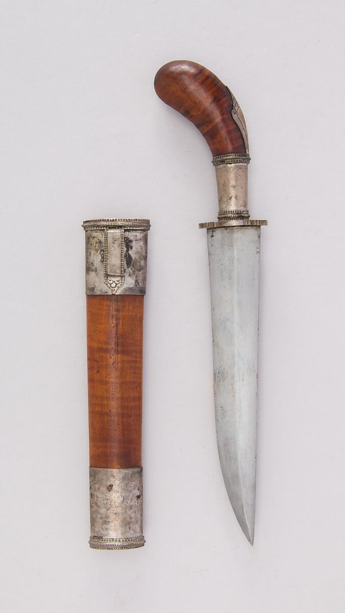 Dagger with Sheath, Steel, wood, silver, copper, Philippine, Moro 