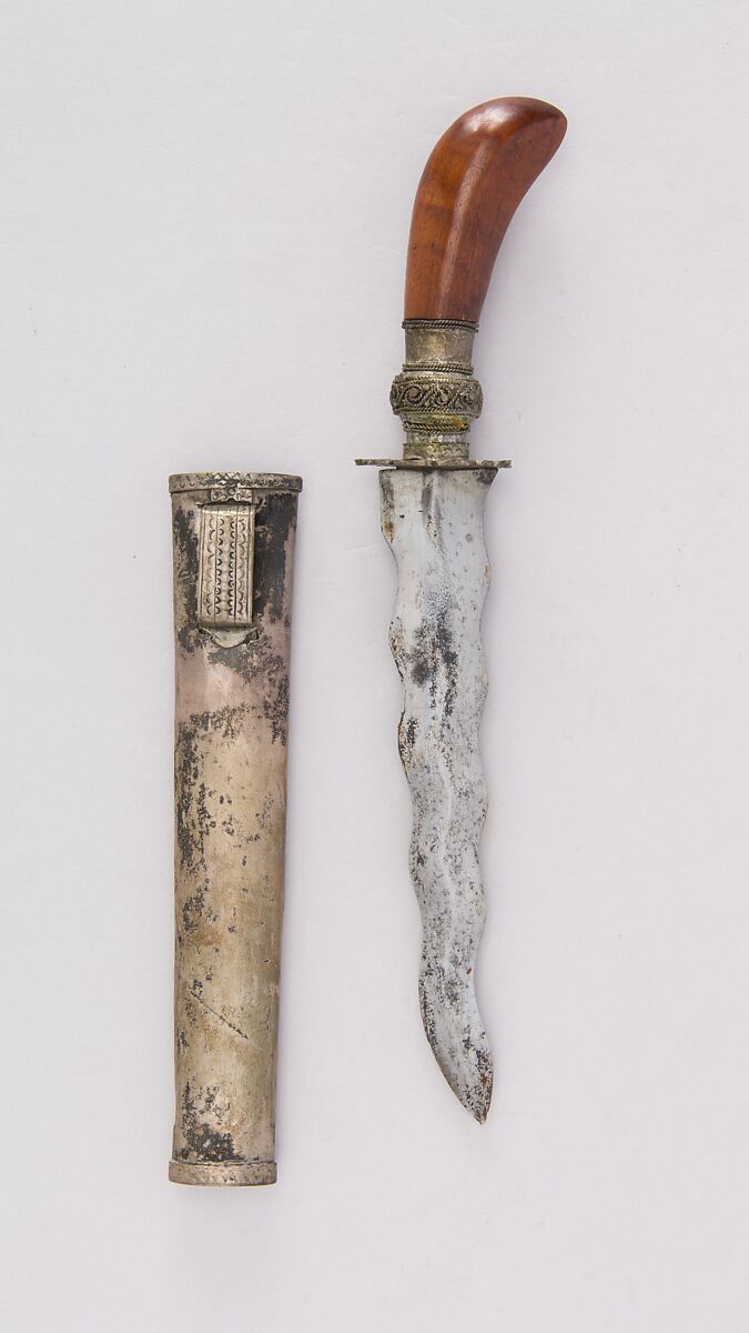 Dagger with Sheath, Steel, wood, silver, silver wire, Philippine, Mindanao