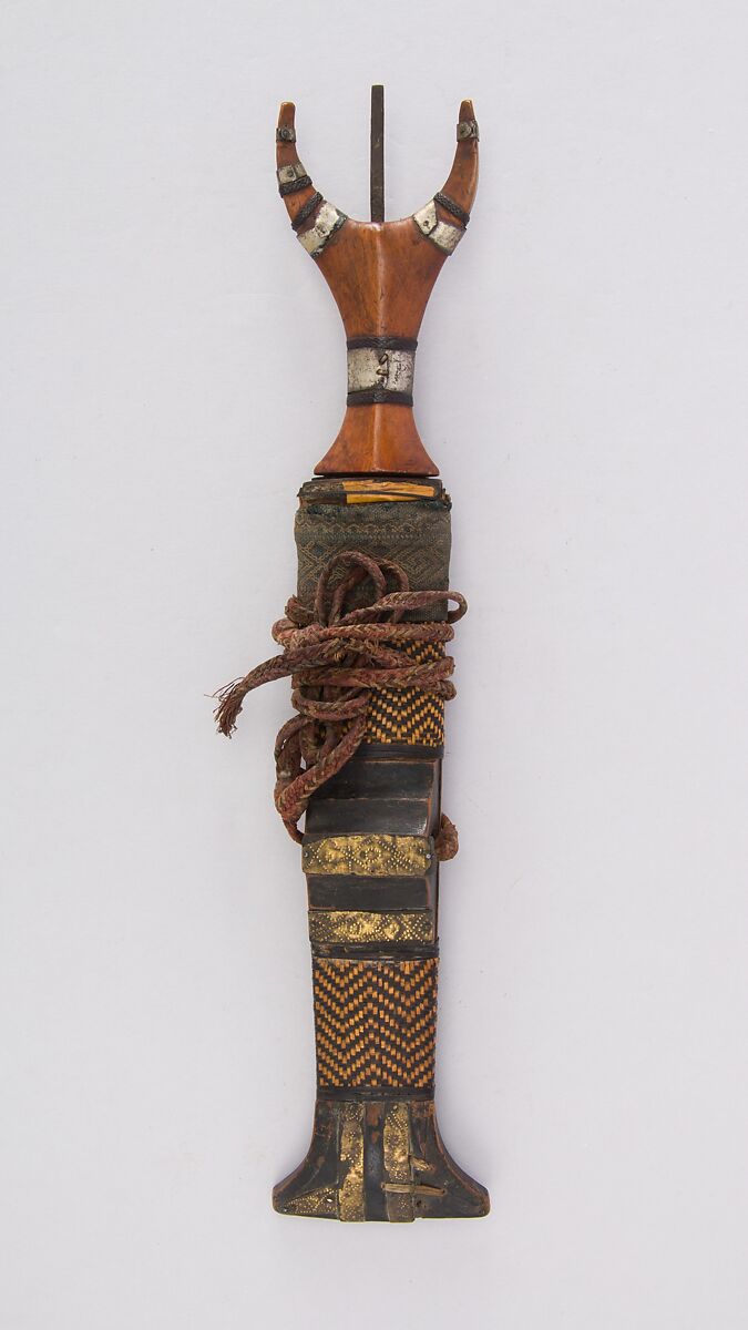 Dagger with Sheath, Steel, wood, cane (rattan), textile, brass, leather, twine, Philippine, Mindanao