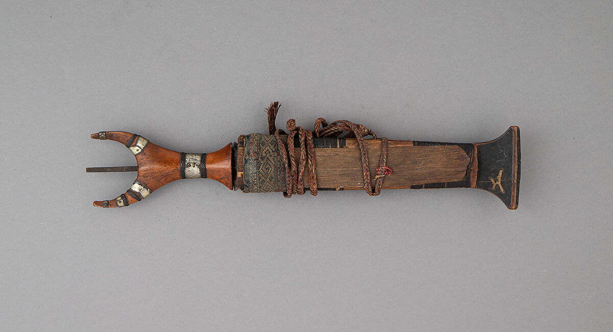 Dagger with Sheath, Steel, wood, cane (rattan), textile, brass, leather, twine, Philippine, Mindanao