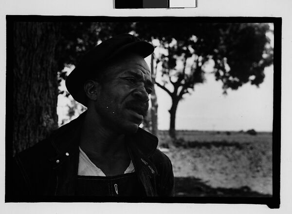 [Man Wearing Cap and Overalls Next to Tree, Hale County?, Alabama], Walker Evans (American, St. Louis, Missouri 1903–1975 New Haven, Connecticut), Film negative 