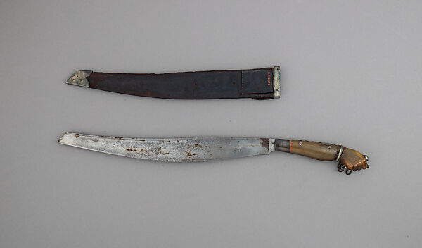 Knife (Bolo) with Sheath, Steel, horn, leather, silver, Philippine