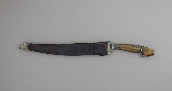 Knife (Bolo) with Sheath, Steel, horn, leather, silver, Philippine