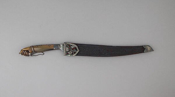 Knife (Bolo) with Sheath, Steel, horn, leather, silver, Philippine