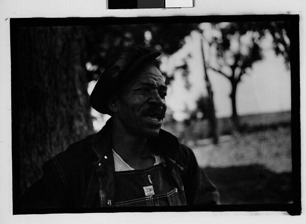 [Man Wearing Cap and Overalls Next to Tree, Hale County?, Alabama], Walker Evans (American, St. Louis, Missouri 1903–1975 New Haven, Connecticut), Film negative 