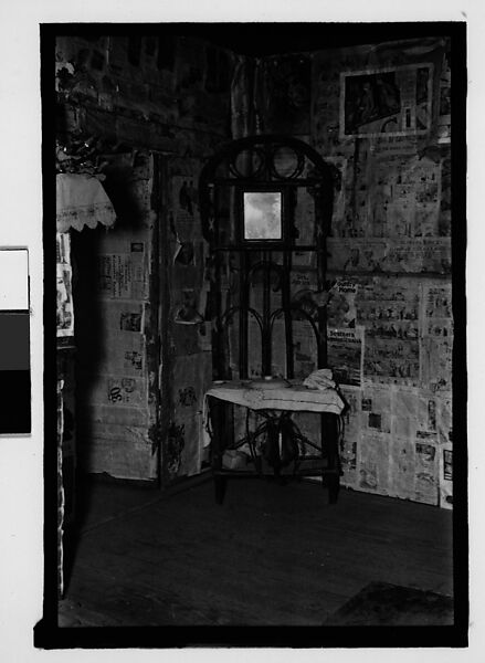 [Interior with Newspaper-Covered Walls and Wire Mirror Stand, Hale County?, Alabama], Walker Evans (American, St. Louis, Missouri 1903–1975 New Haven, Connecticut), Film negative 