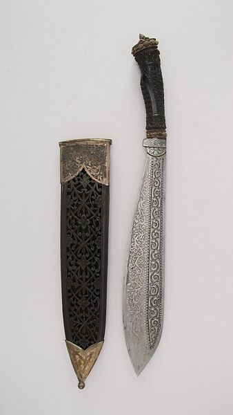 Knife (Bolo) with Sheath, Steel, horn, silver, Philippine 