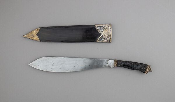 Knife (Bolo) with Sheath, Steel, horn, silver, Philippine