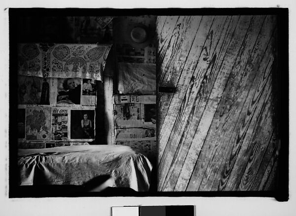 [Bedroom Interior with Newspaper-Covered Walls and Fireplace, Hale County?, Alabama], Walker Evans (American, St. Louis, Missouri 1903–1975 New Haven, Connecticut), Film negative 