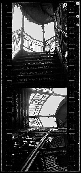[Two 35mm Film Frames: Elevated Train Platform Railings and Steps with Advertisements, New York City], Walker Evans (American, St. Louis, Missouri 1903–1975 New Haven, Connecticut), Film negative