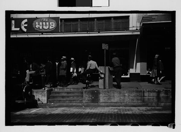 [Thirty-One 35mm Film Frames on Uncut Roll of People on Street, Including 3 of A Tintype Photographer at Work, Tallahassee, Florida], Walker Evans (American, St. Louis, Missouri 1903–1975 New Haven, Connecticut), Film negative