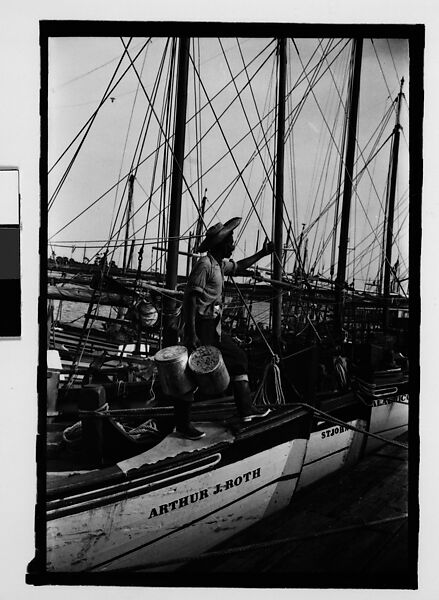 [Ten 35mm Film Frames on Uncut Roll: 8 Views of Sponge Diving Boats and Sponges Drying at Dock, and 2 Shadow Self-Portraits at Dock, Tarpon Springs, Florida], Walker Evans (American, St. Louis, Missouri 1903–1975 New Haven, Connecticut), Film negative