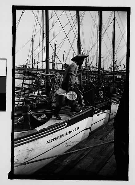 [Ten 35mm Film Frames on Uncut Roll: 8 Views of Sponge Diving Boats and Sponges Drying at Dock, and 2 Shadow Self-Portraits at Dock, Tarpon Springs, Florida], Walker Evans (American, St. Louis, Missouri 1903–1975 New Haven, Connecticut), Film negative