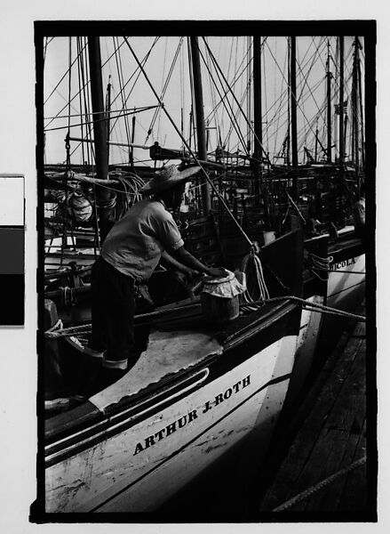 [Ten 35mm Film Frames on Uncut Roll: 8 Views of Sponge Diving Boats and Sponges Drying at Dock, and 2 Shadow Self-Portraits at Dock, Tarpon Springs, Florida], Walker Evans (American, St. Louis, Missouri 1903–1975 New Haven, Connecticut), Film negative