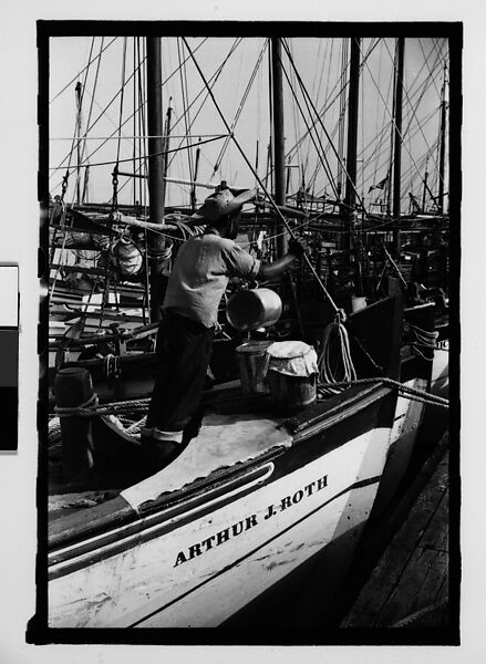[Ten 35mm Film Frames on Uncut Roll: 8 Views of Sponge Diving Boats and Sponges Drying at Dock, and 2 Shadow Self-Portraits at Dock, Tarpon Springs, Florida], Walker Evans (American, St. Louis, Missouri 1903–1975 New Haven, Connecticut), Film negative
