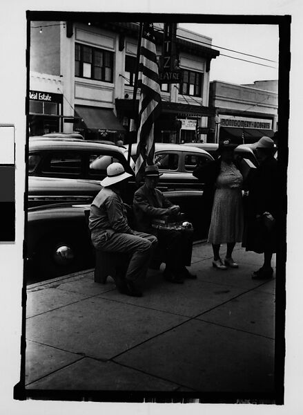 [Three 35mm Film Frames on Uncut Roll: Two Elderly Men Seated on Main Street Sidewalk Bench, Sarasota, Florida], Walker Evans (American, St. Louis, Missouri 1903–1975 New Haven, Connecticut), Film negative