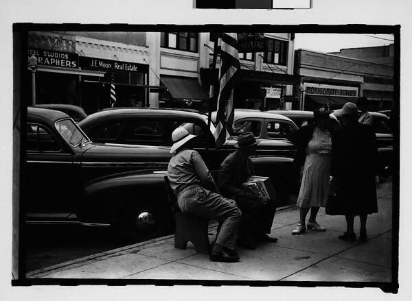 [Three 35mm Film Frames on Uncut Roll: Two Elderly Men Seated on Main Street Sidewalk Bench, Sarasota, Florida], Walker Evans (American, St. Louis, Missouri 1903–1975 New Haven, Connecticut), Film negative
