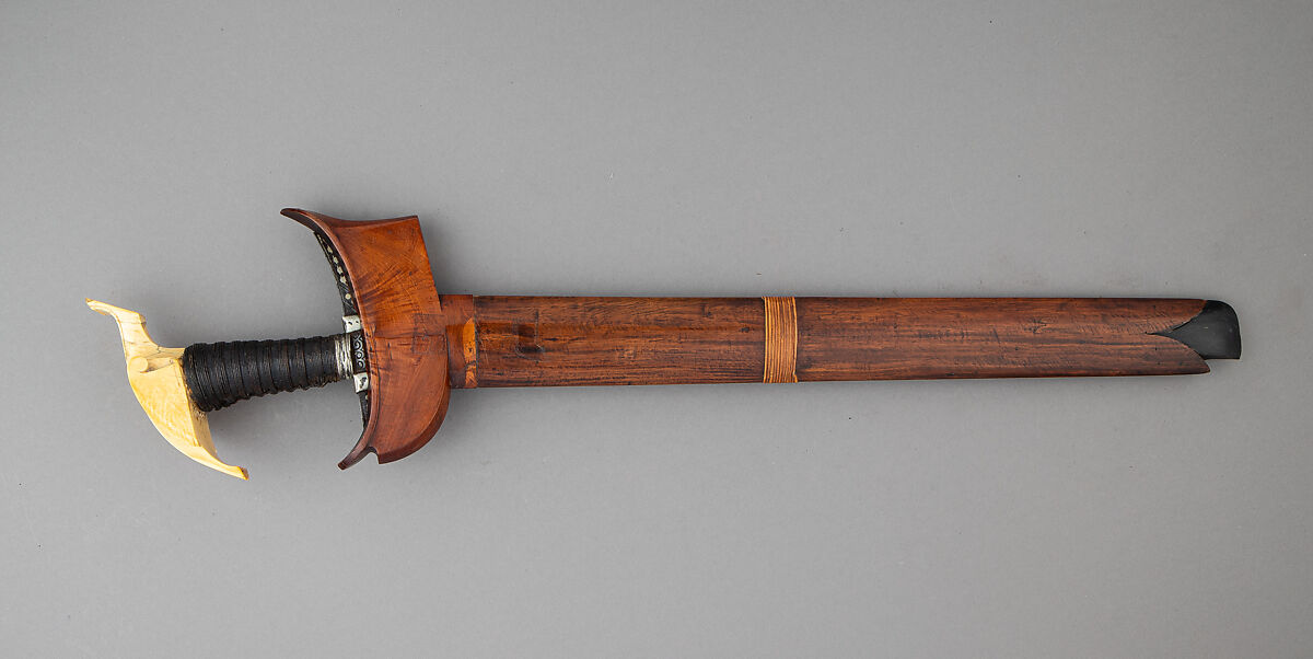 Kris with Sheath, Steel, ivory, silver, gold, wood, Philippine, Tawi-Tawi