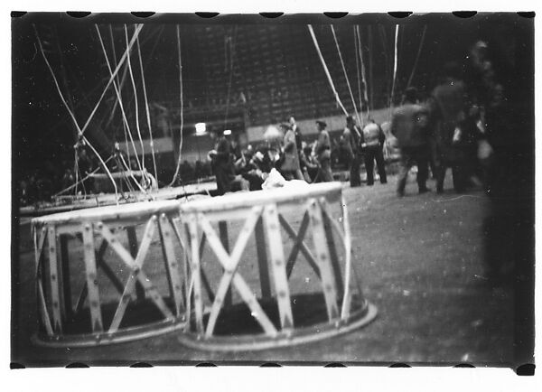 [Thirty-Seven 35mm Film Frames on Uncut Roll of a Circus at Madison Square Garden, New York City, Including Performers and Stage Crew During Rehearsal and Set-Up, and Prop Studies], Walker Evans (American, St. Louis, Missouri 1903–1975 New Haven, Connecticut), Film negative 
