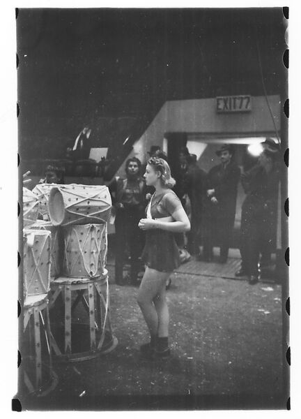 [Thirty-Seven 35mm Film Frames on Uncut Roll of a Circus at Madison Square Garden, New York City, Including Performers and Stage Crew During Rehearsal and Set-Up, and Prop Studies], Walker Evans (American, St. Louis, Missouri 1903–1975 New Haven, Connecticut), Film negative
